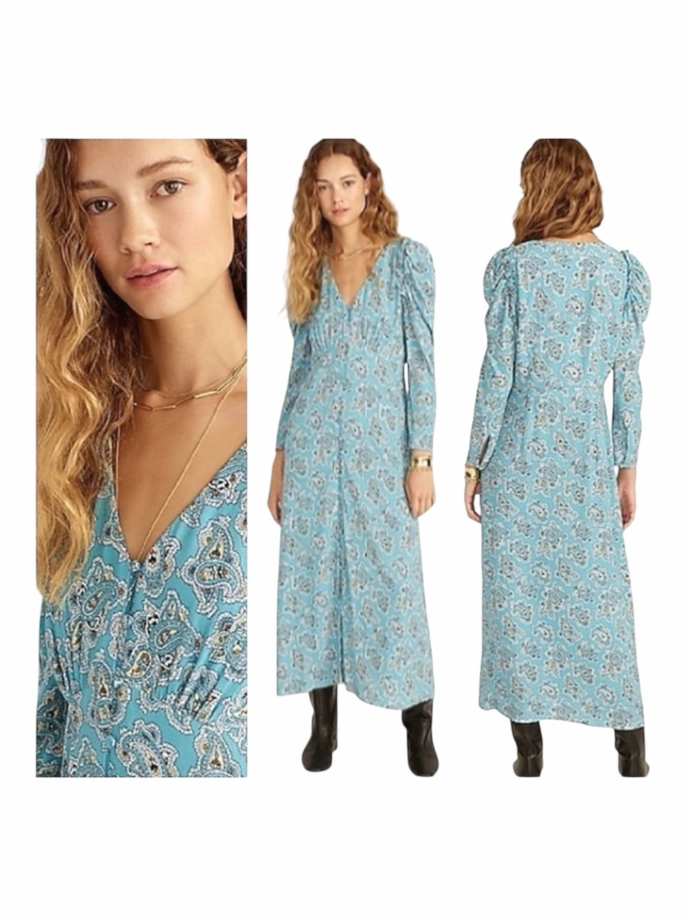 NWT! J. Crew Drapey Puff-Sleeve Dress in Paisley Bunch. Size 8.